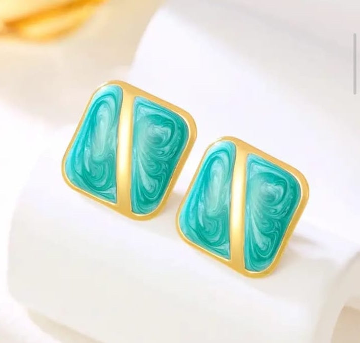 Emerald Marble Square Earrings
