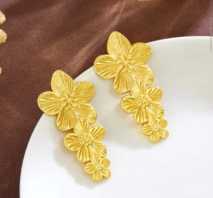 Golden floral Statement Earrings